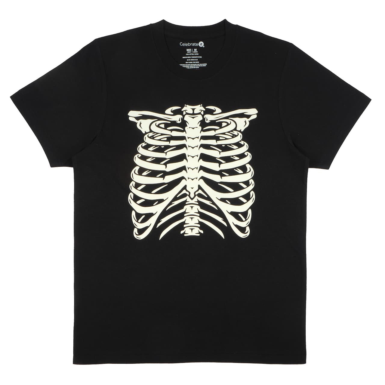 Black Glow-in-the-Dark Ribcage Adult Crew Neck T-Shirt by Celebrate It™